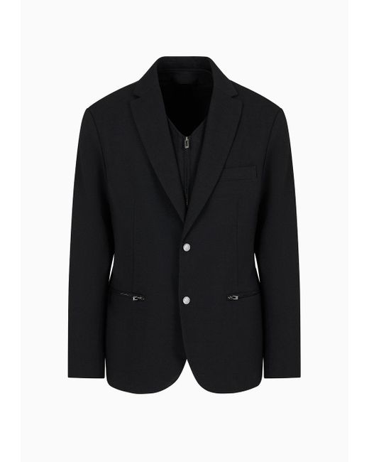 Emporio Armani Black Wool-blend Single-breasted Jacket With Detachable Inner Panel for men