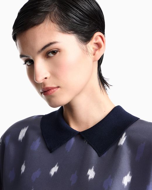 Emporio Armani Blue Silk Shantung Top With Carpet Print