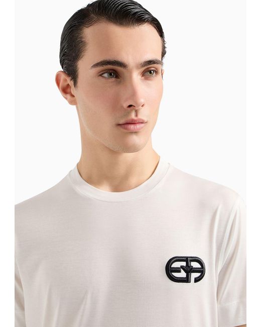 Emporio Armani White Lyocell-blend Jersey T-shirt With Asv Ea Logo Raised Embroidery for men