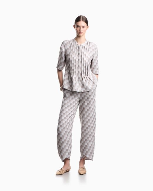 Emporio Armani White Check Linen Gauze Trousers