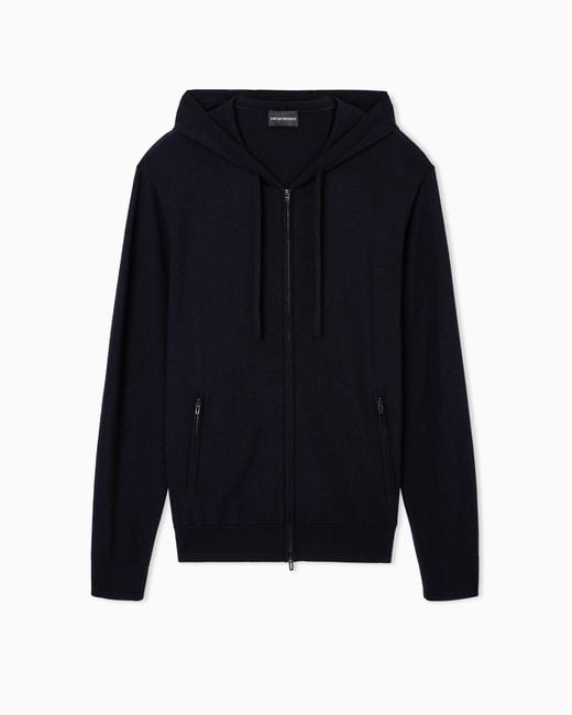 Emporio Armani Blue Travel Essential Zip-Up Hooded Cardigan for men