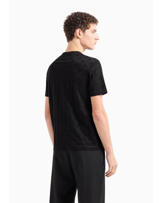 Emporio Armani Black Jersey T-shirt With All-over Jacquard Graphic Design Motif for men