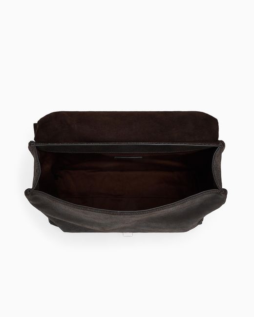 Emporio Armani Black Waxed Suede Messenger Bag for men