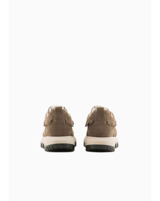 Emporio Armani Brown Sustainability Values Capsule Collection Suede Sneakers With Fringe Detail for men