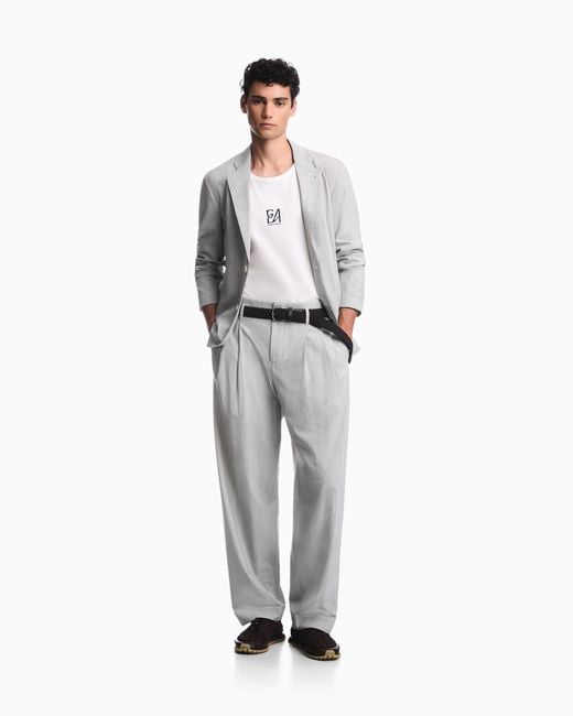 Emporio Armani White Striped Trousers for men