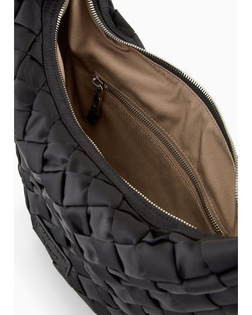 Emporio Armani Black Asv Woven Recycled Nylon Handbag With Chain Handle