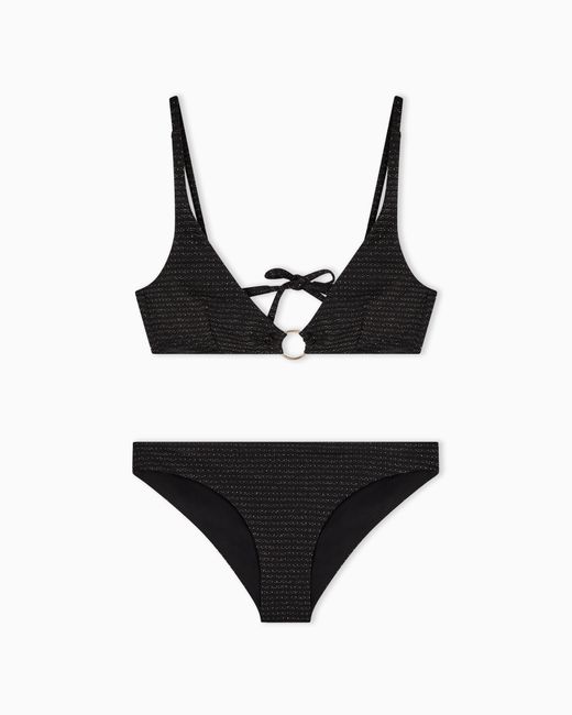 Emporio Armani Black Padded Lycra And Lurex Triangle Bikini