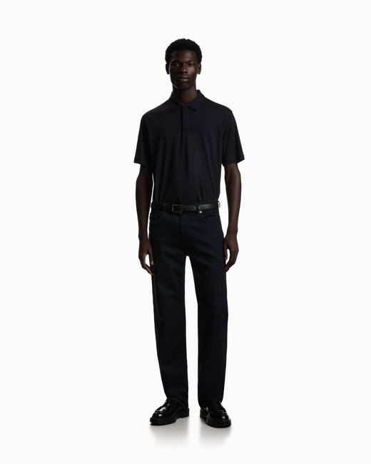 Emporio Armani Blue Wool Slub Jersey Polo Shirt for men