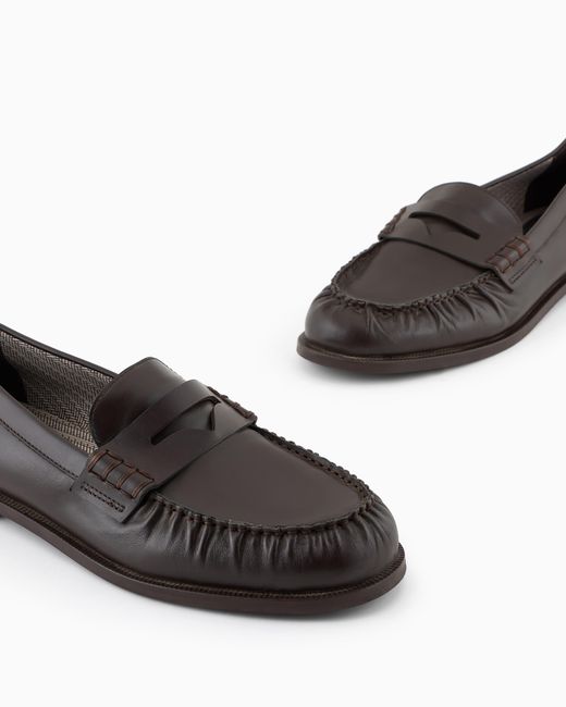 Emporio Armani White Smooth Leather Loafers for men