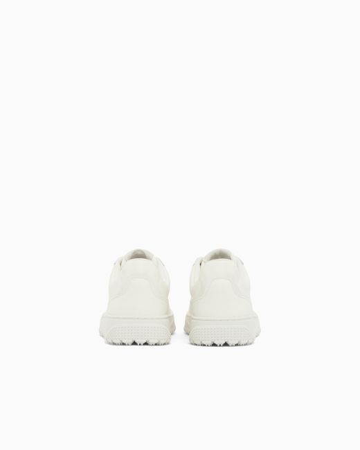 Emporio Armani White Smooth Leather Lace-Up Sneakers With A Textured Rubber Sole for men