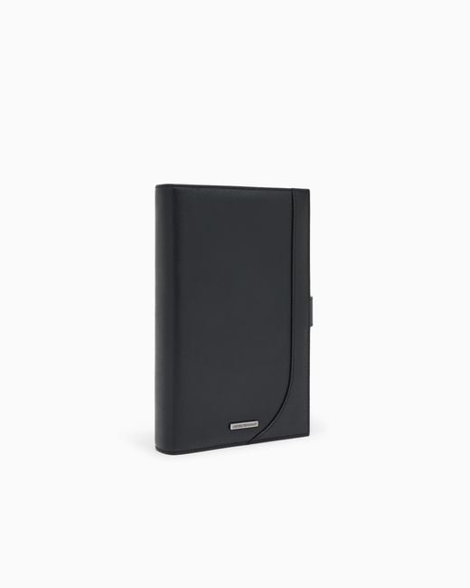 Emporio Armani Black Leather Note Case With Logo Nylon Lining for men