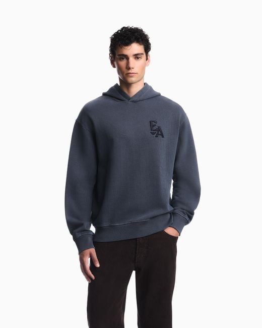 Emporio Armani Blue Garment-Dyed Jersey Hoodie Boteh Capsule for men