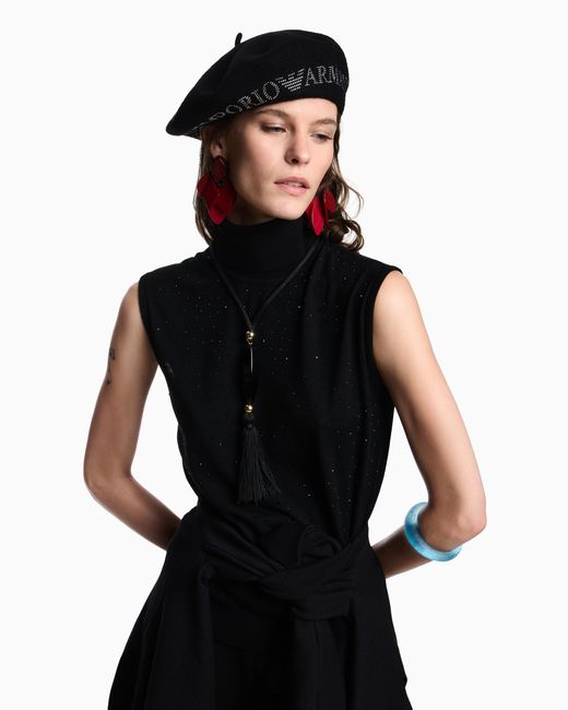 Top De Cuello Alto De Punto Jersey De Lana Virgen Con Microstrass Emporio Armani de color Blue