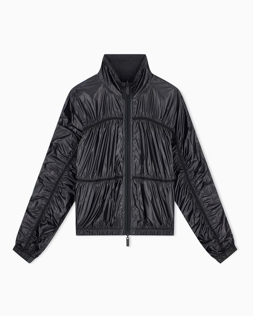 Emporio Armani Blue Reversible Blouson Jacket With Matte And Shiny Finishes
