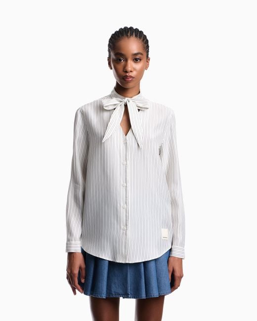 Emporio Armani White Eagle Club Cupro-Blend Foulard Collar Shirt