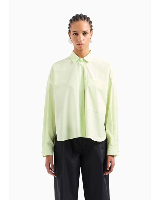 Emporio Armani Green Poplin Shirt With Asymmetric Hem And Patch Pocket