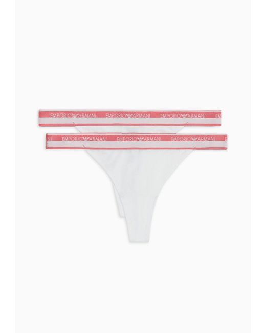 Emporio Armani Pink Asv Two-pack Of Iconic Logo Band Organic Cotton Thongs