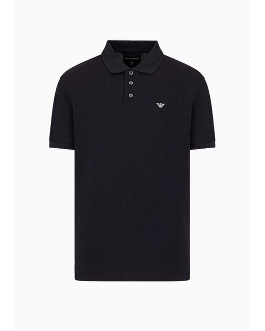 Emporio Armani Black Mercerised Piqué Polo Shirt With Micro Eagle for men