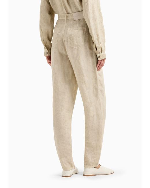 Pantaloni Cinque Tasche A Gamba Ovale In Lino Organico Tinto Capo Asv di Emporio Armani in White