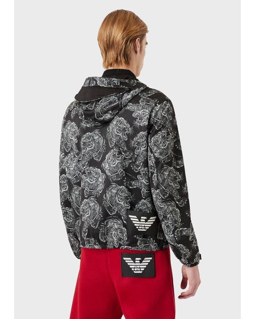 Emporio Armani Multicolor Reversible Blouson With Hood And All-over Tiger for men