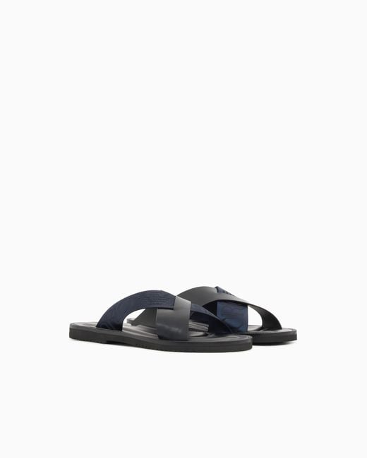 Emporio Armani White Leather Cross-Over Sandals With Logo Tape for men