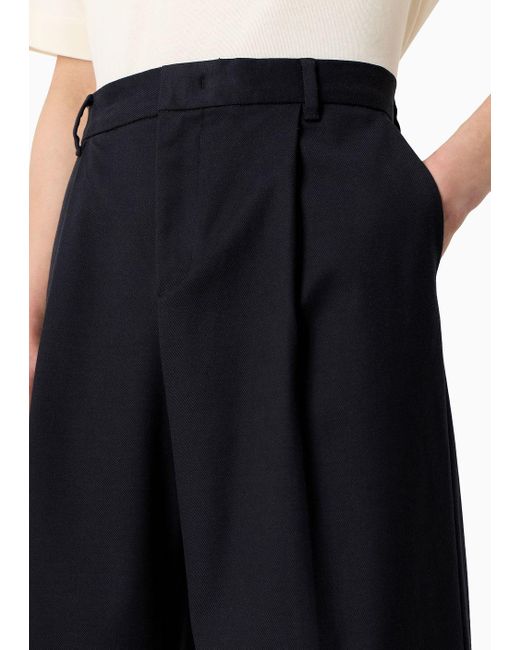 Emporio Armani Black Cotton Twill Wide Trousers With Pleat for men