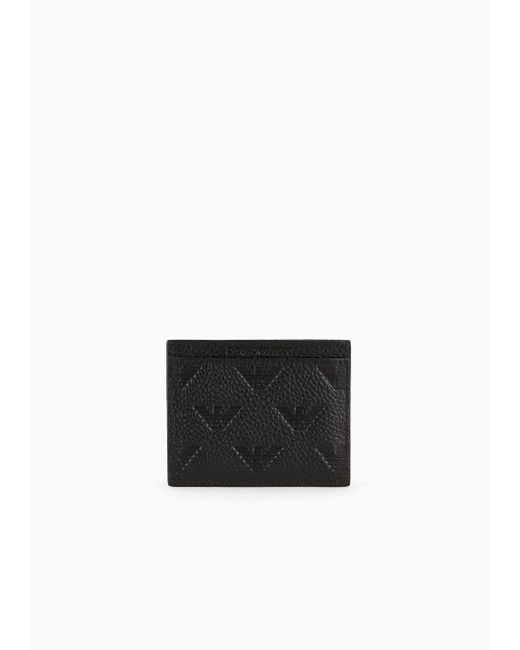 Emporio Armani Black Leather Card Holder With All-over Embossed Eagle for men