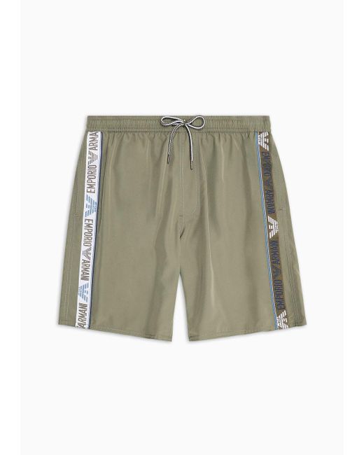 Emporio Armani Green Asv Recycled Fabric Boardshorts With Logotape Band for men