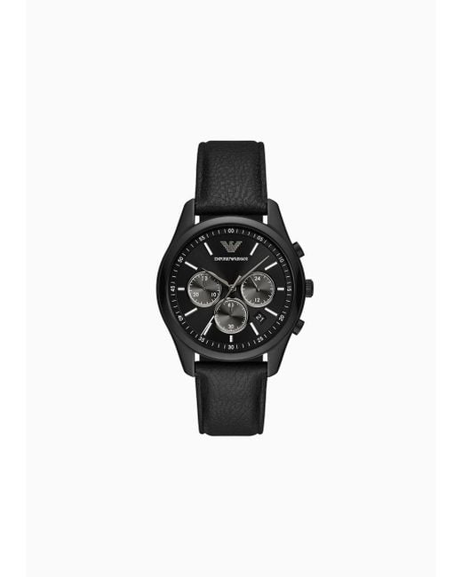 Reloj De Piel Negra Con Cronógrafo Emporio Armani de hombre de color Black