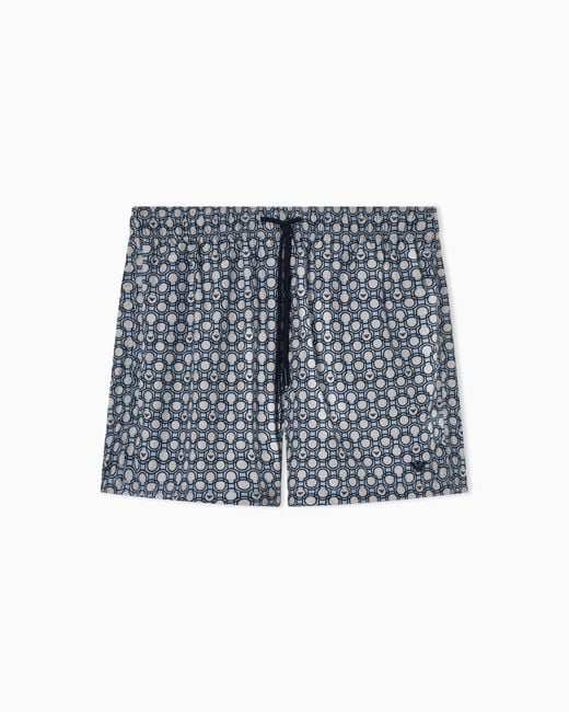Emporio Armani Blue Mixed Pattern Swim Shorts for men