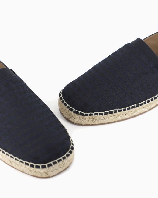 Emporio Armani Blue Jacquard Espadrilles With All-Over Logo Lettering for men