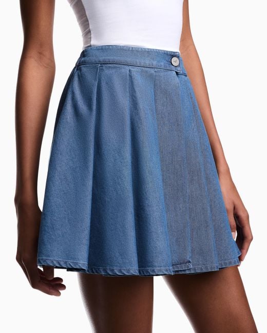 Emporio Armani Blue Eagle Club Washed Denim Culottes