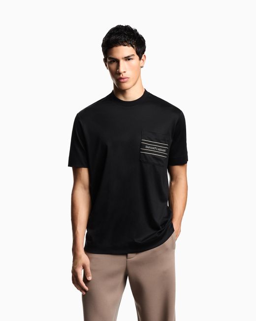 Camiseta De Punto En Mezcla De Lyocell Con Logotipo Efecto Tridimensional Emporio Armani de hombre de color Black