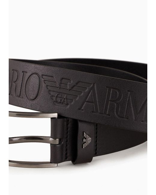 Emporio Armani White Tumbled-leather Belt With Oversized Logo Lettering for men