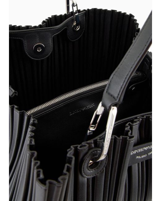 Emporio Armani Black Asv Medium Myea Shopper Bag In Pleated, Recycled Faux Nappa Leather