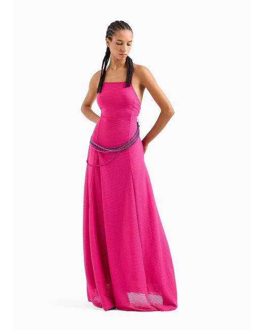 Vestido Largo De Punto Efecto Ottoman Emporio Armani de color Pink