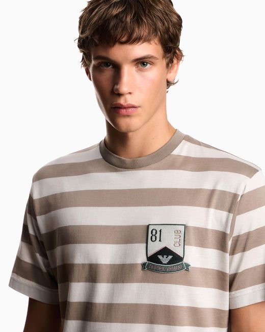Emporio Armani Gray Eagle Club Striped Jersey T-Shirt With Patch for men