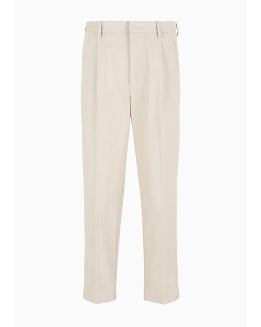 Emporio Armani White Brushed Cotton Chinos With Pleats for men