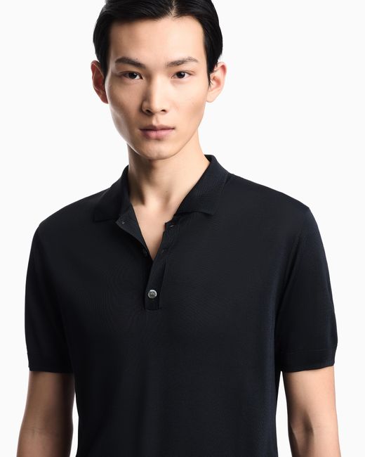 Emporio Armani Black Plain-Knit Polo Shirt for men