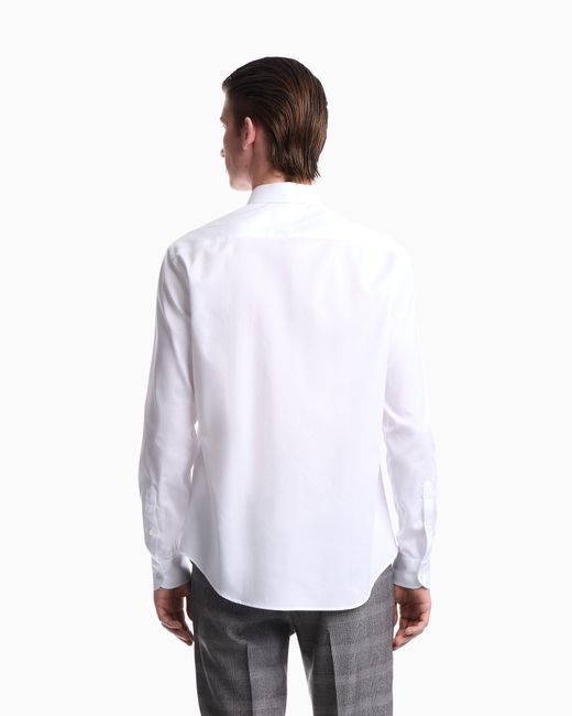Emporio Armani White Cotton Dress Shirt With Long Sleeves And Pointed Collar for men