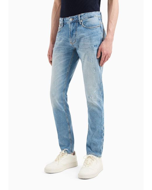 Jeans J06 Slim Fit In Denim Stretch Effetto Used di Emporio Armani in Blue da Uomo