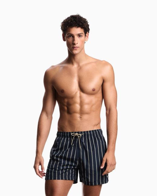 Emporio Armani Blue Striped Print Swim Shorts for men
