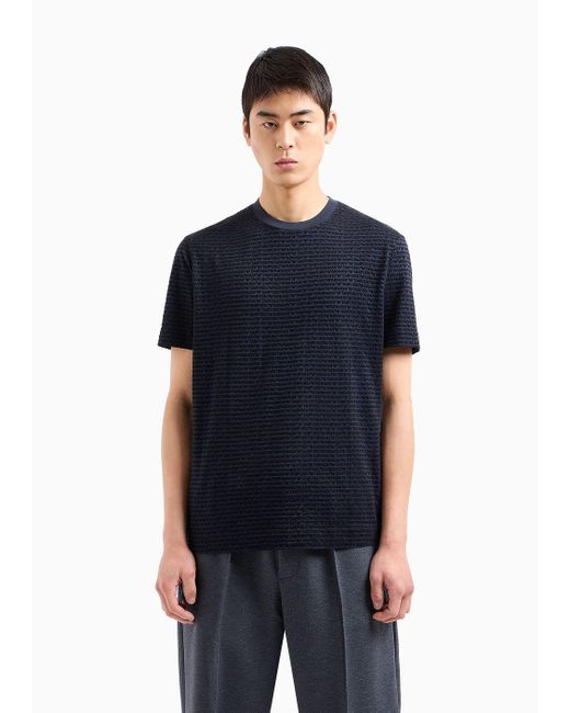 Emporio Armani Blue Asv Lyocell-blend Jersey T-shirt With All-over Flock Logo Lettering for men