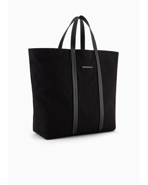 Emporio Armani Black Canvas Shopper Bag With Shoulder Strap for men