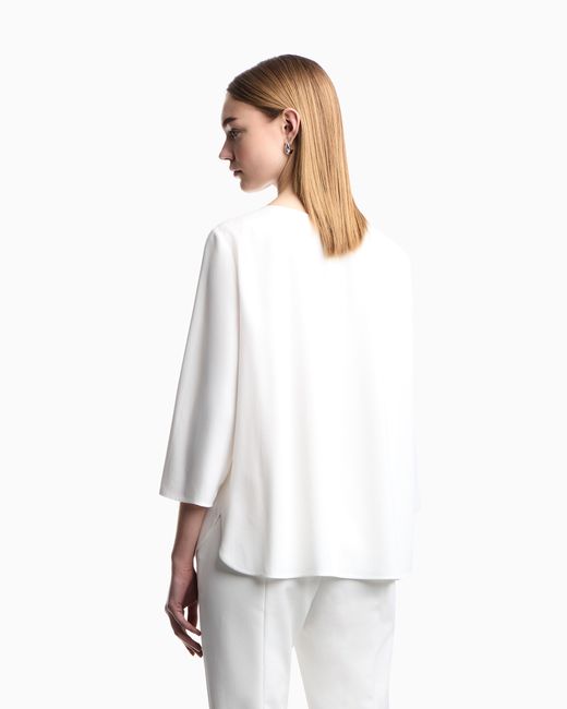 Emporio Armani White Envers Satin Blouse With 3/4 Sleeves And Zip Essential