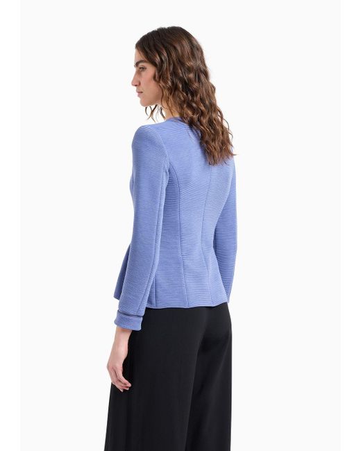 Emporio Armani Blue Ottoman Jersey, Single-breasted Jacket With Godet Pleats