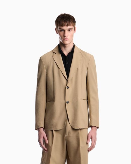 Emporio Armani Natural Seersucker Blazer With Down Padding And A Regular Fit for men