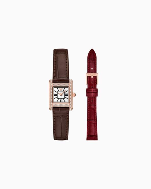 Emporio Armani Red Interchangeable Leather Strap Watch Set
