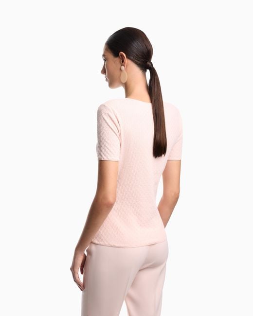 Emporio Armani Pink Jacquard Jersey Jumper With Embossed Pattern