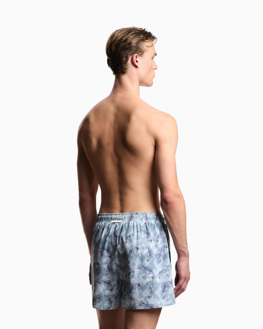 Emporio Armani Blue Sea Animals Print Swim Shorts for men